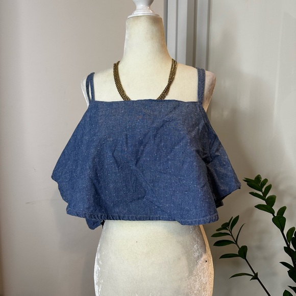 GUESS Crop Demi Cami - Chambray/Denim - Blue & Flowy - Picture 3 of 7